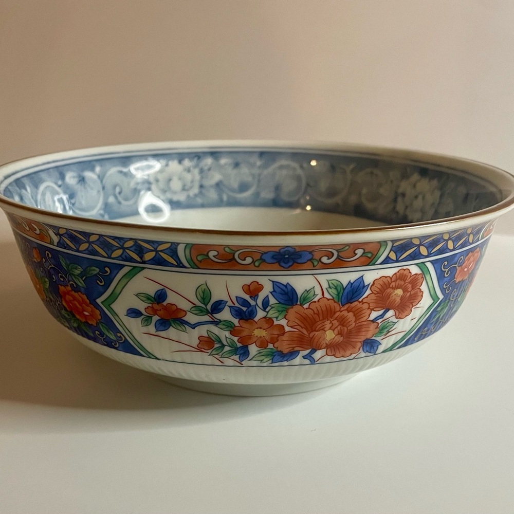 Tiffany & Co. Ceramic Bowl with Blue and Orange Floral Design